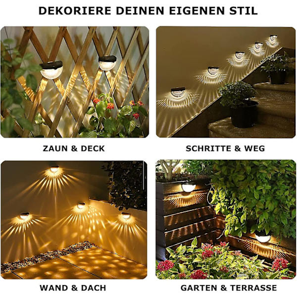 4-pack solcellslampor med LED, IP65 vattentäta utomhus solcellslampor för staket