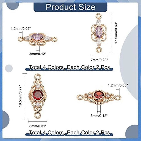 16 st Cubic Zirconia Länkar 8 Stilar Mässing Micro Pave CZ Sten Länk Charm Evighet Rymd Hänge