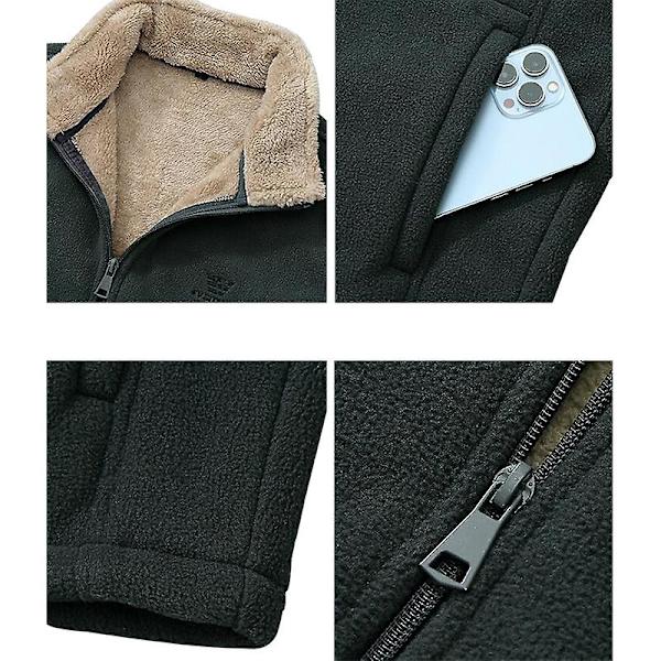 Herr Full Zip Sweater Fleece Väst, Sherpa Fodrad Ståkrage Väst Grey 4XL
