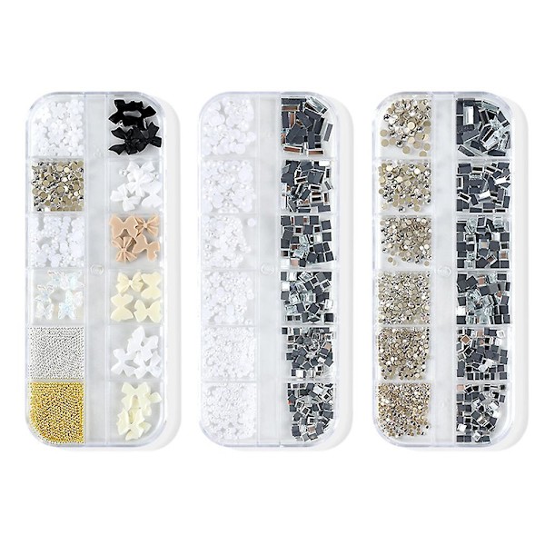 Nagelkonst Pärla Platt Botten Pärla Nagel Charm Guld Silver Vit Halvrund Nagelkonst Tillbehör Nagel Diamant Mix style1