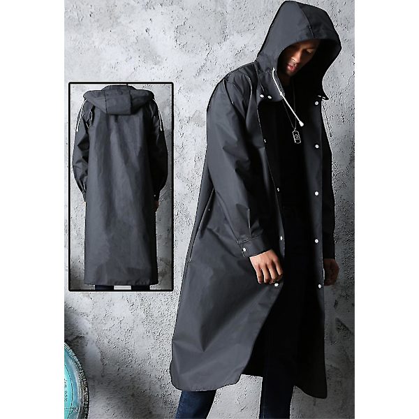 Svart Fashion Vuxen Vattentät Lång Regnrock Kvinnor Män Regnrock Huva För Utomhus Vandring Resa Fiske Klättring Tjockare XXXL