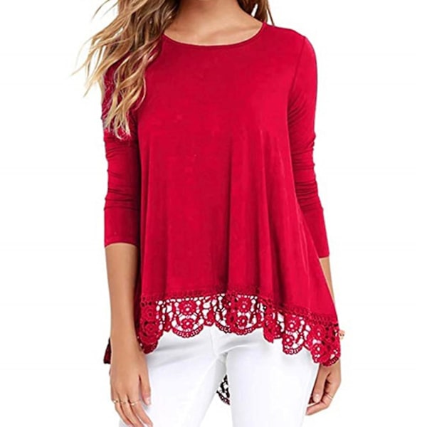 Höst Casual Kläder För Kvinnor Solid Färg Bubble Sleeve Topp För Höst Vår Casual Kläder L Red