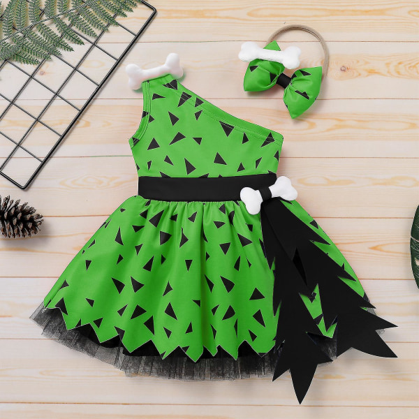Flinstones Pebbles Kostume Baby Pige Historie Hulemand Stenalder Pels Tøj Baby Piger Kostume Sæt Flere Størrelser Tilgængelige Green 70