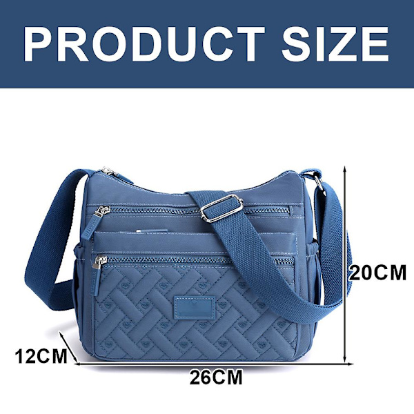 Kvinnor Crossbody Väska Multi-ficka Nylon Vattentät Lätt Casual Axelväska Handväska Portfölj blue