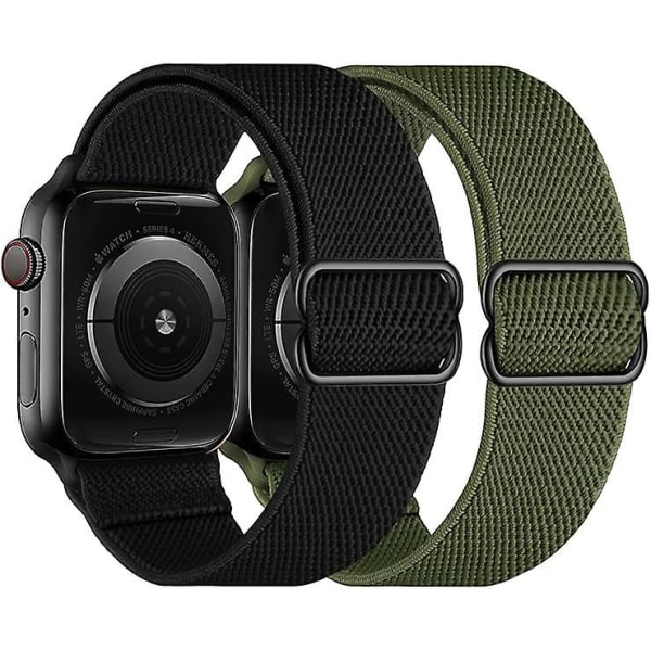 2-pack elastiska elastiska remmar i nylon som är kompatibla med Apple Watch 7 8 Se 38/40/41 mm, justerbar, mjuk och bekväm, flätad, sport, kvinnor och män, fo