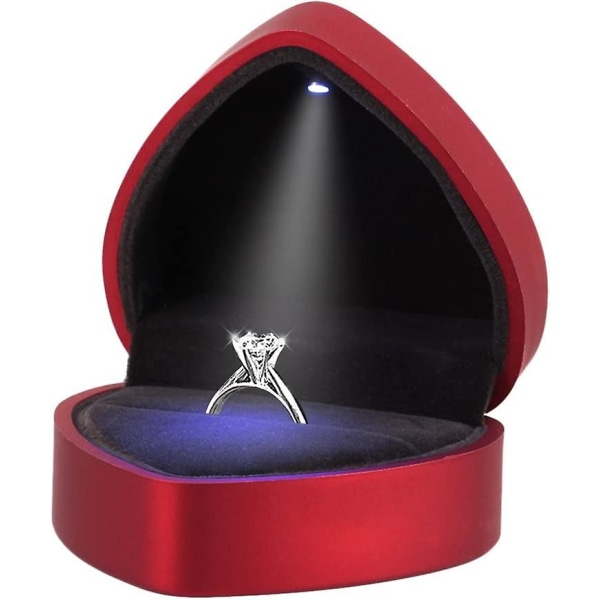 Förlovningsring Box Örhängen Mynt Smycken Ring Case med LED upplyst för förslag Förlovning Bröllopspresent (röd)