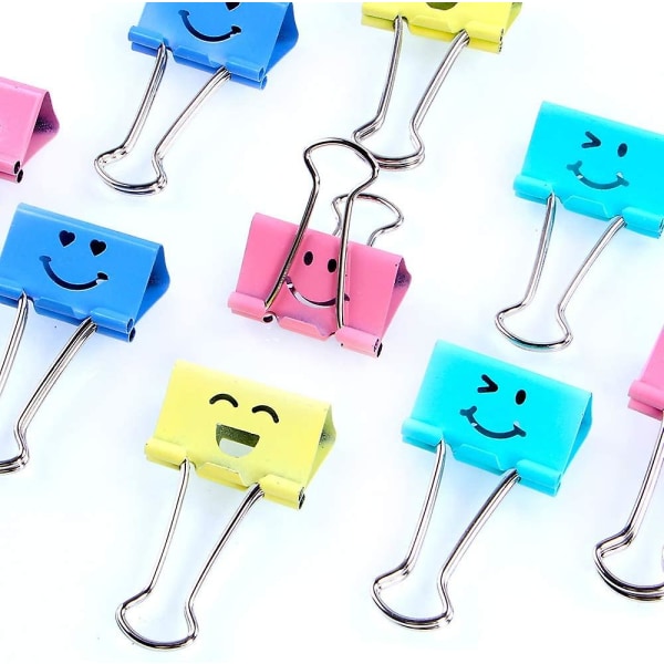 Bindere, farverige søde udskårne smiley-clips, 48 stk. medium, perfekte til kontor, lærergaver og køkken