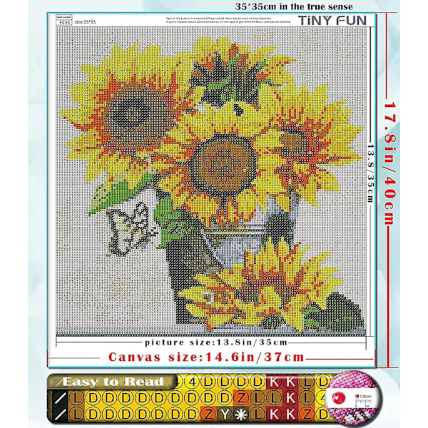 Diamantmålningssatser för vuxna nybörjare Full Drill Solrosor 5d Diy Diamantkonstsatser Blommor Måla med runda diamanter Gem Art Butterfly