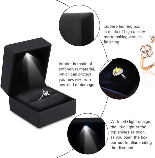 2 st LED-ringask med belysning, smyckeskrin för frieri, förlovning, bröllop, present (2-pack svart)