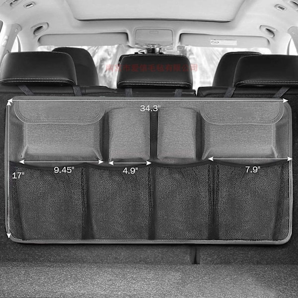 Bagagerumsorganiser 3. generation [7 gange opgradering] Super kapacitet bilorganiser, udstyret med [robust elastisk net & 4 magiske klæbepuder] Bagagerumsopbevaring grey