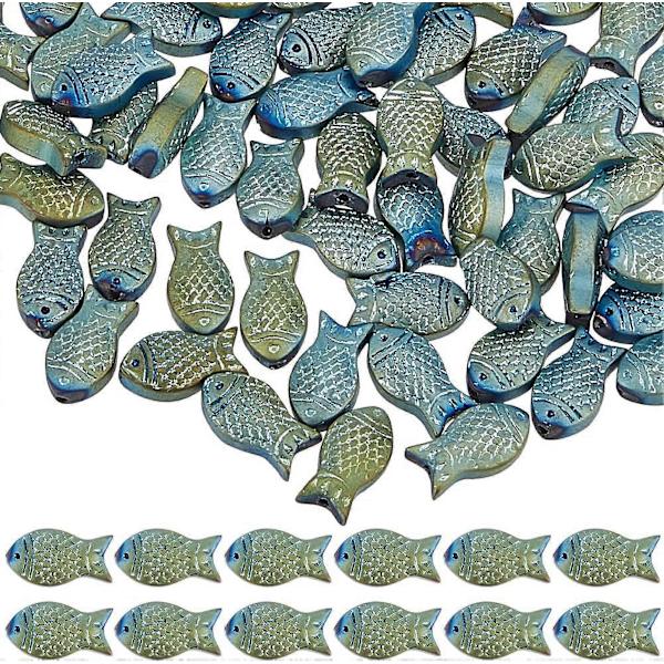 1 Eske 100 stk. Fiskperler Bulk Glass Fiskperler Små Fiskanheng Dobbeltsidige Blå Fiskperler Elektroplettert Frostet Sommer Havdyr Løse Avstandsperler B