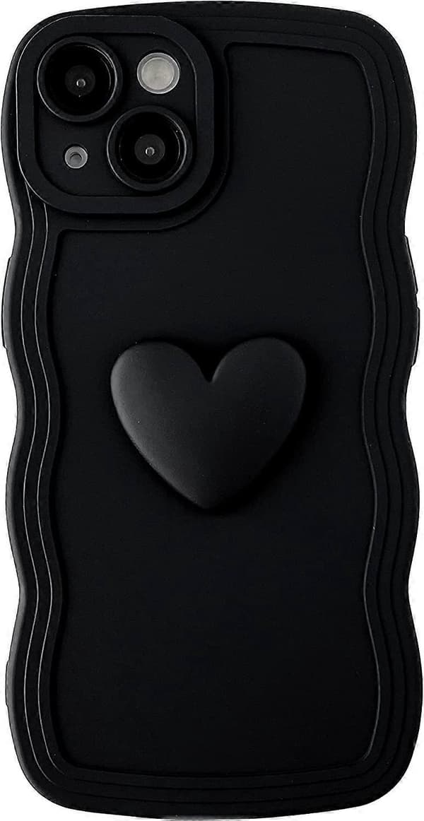 Sød 3D Kærlighedshjerte Krøllet Bølge Ramme Blød Kompatibel med iPhone Case (Sort, iPhone 13) Black iPhone 11 Pro Max
