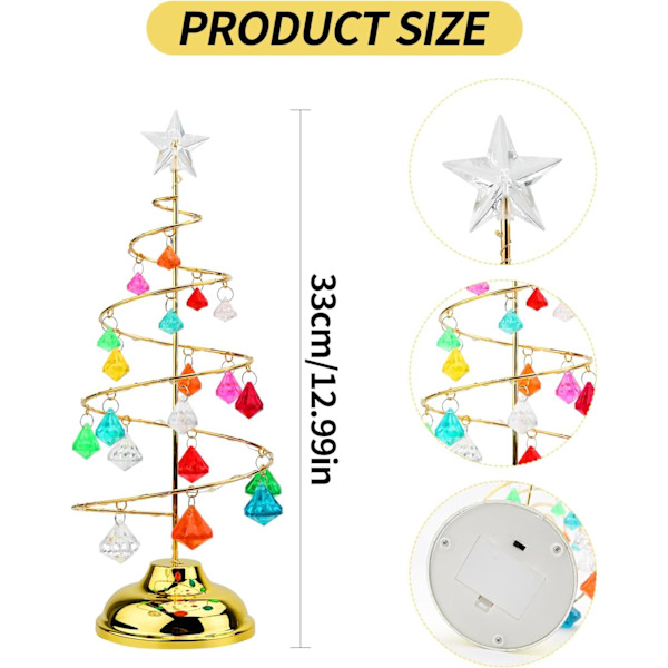 Juletre Krystall Lys Bordplate Juletre 33cm LED Juletre og Krystallanheng Bordplate Julehjem Dekor gull