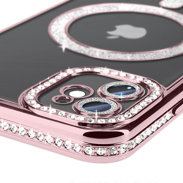 Diamond Cover til iPhone 11 Beskyttelse MagSafe Omkring Strass, Rosaguld