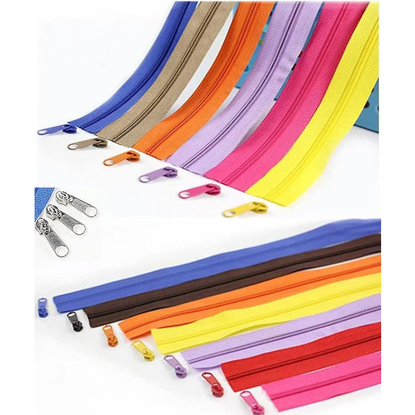 36 meter 12 st #5 dragkedjor per meter för sömnad Olika längder Nylon dragkedjor med 96 st färgglada och silverreglage för blandade tillbehör för