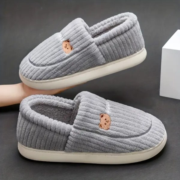 Søde Bjørn Plys Sko til Kvinder, Fuzzy Varme Slip-On Indendørs Anti-Slip Sko, Soveværelsessko Dark blue EU42 43