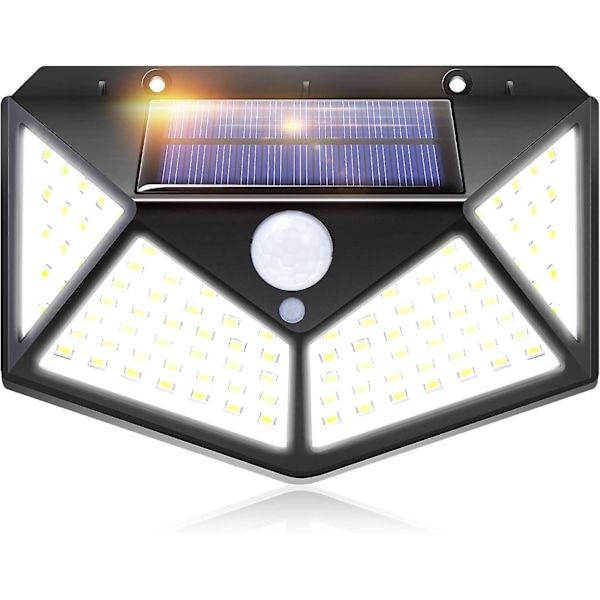 Iotses 100 LED 2200mAh 3 Moduser Utendørs Solcellelampe med 270° Bevegelsessensor på Fire Sider IP65 Vanntett Flomlys for Hage, Garasje, Gate, Terrasse, T