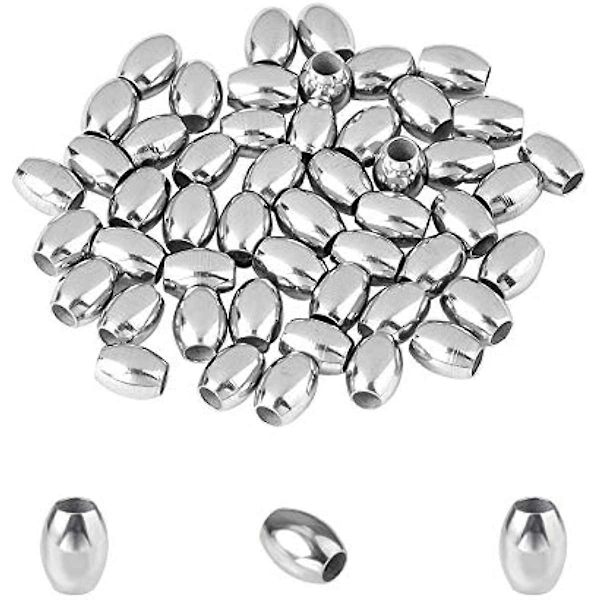 50 st 6 mm Tunnformade Distanspärlor 2,5 mm Hål Rostfritt Stål Lösa Pärlor Metallpärlor Distanshållare Släta Yta Pärlor Fynd för DIY Smyckestillverkning Rostfritt