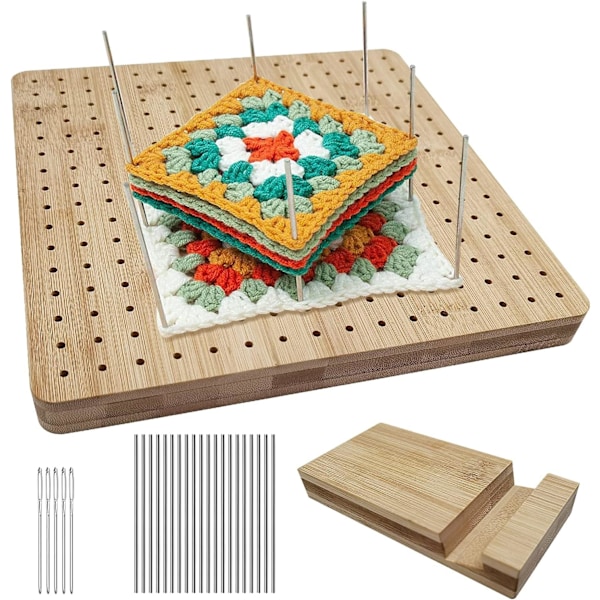 Kvadratisk Blockningsbräda, Virkningstillbehör, Trävirkningshålsplatta, Granny Square Blockningsbräda