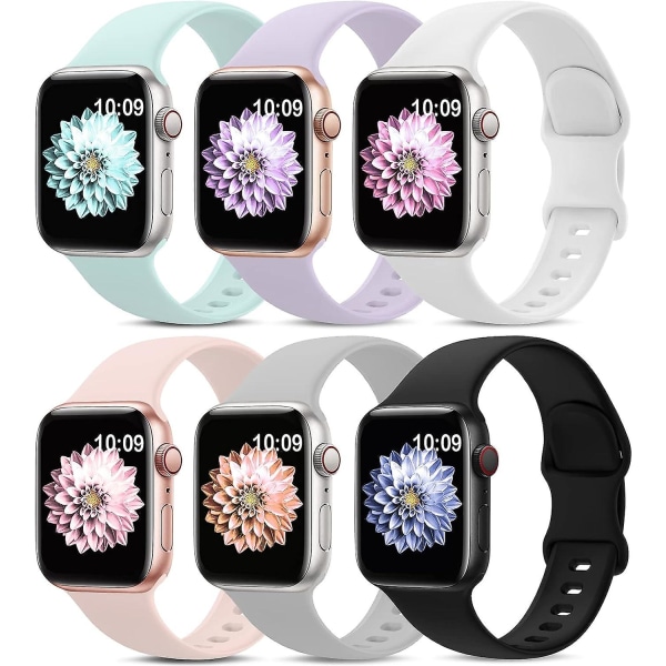 6 sportremmar kompatibla med Apple Watch Band 42 mm 44 mm 45 mm, mjuka silikonvattentäta armband som är kompatibla med Iwatch Apple Watch Series 7 6 5 4