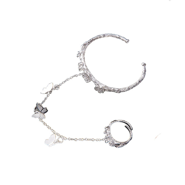 Armbånd Sølv Sommerfugl Afledt Justerbart Armbånd Smykker Klokke Antikt Armbånd Bracelet With Ring