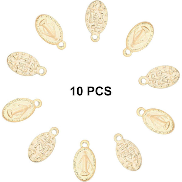 10 stk. Oval Forlængerkæde Vedhæng 304 Rustfrit Stål Oval med Jomfru Maria Charms Gylden Farve 15mm Endestykke Charm Connector til DIY Smykkefremstilling