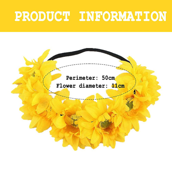 2-pack solroskrona Boho-krona solroshuvudband blomma håraccessoar (regnbåge) Red*Yellow