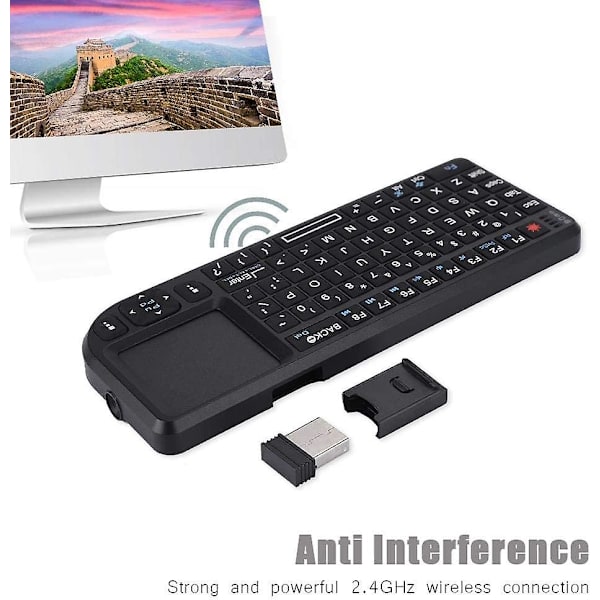 2.4 GHz trådløst tastatur med touchpad, supertynt og lett oppladbart ultra mini tynt USB-tastatur med bakgrunnsbelysning, plug and play, passer for HTPC, for PS3/4