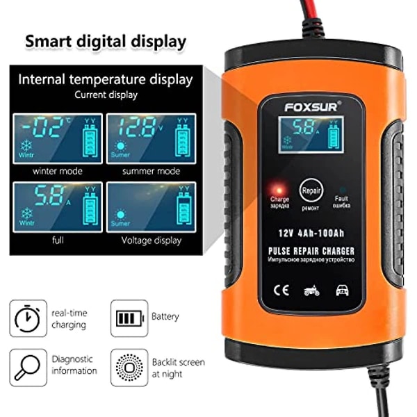 Youyijia Biloplader 12v 5a Intelligent Automatisk Batterioplader Med LCD-Skærm Egnet Til Reparationer Vedligeholder Bil Motorcykel Båd Plæneklipper Bat