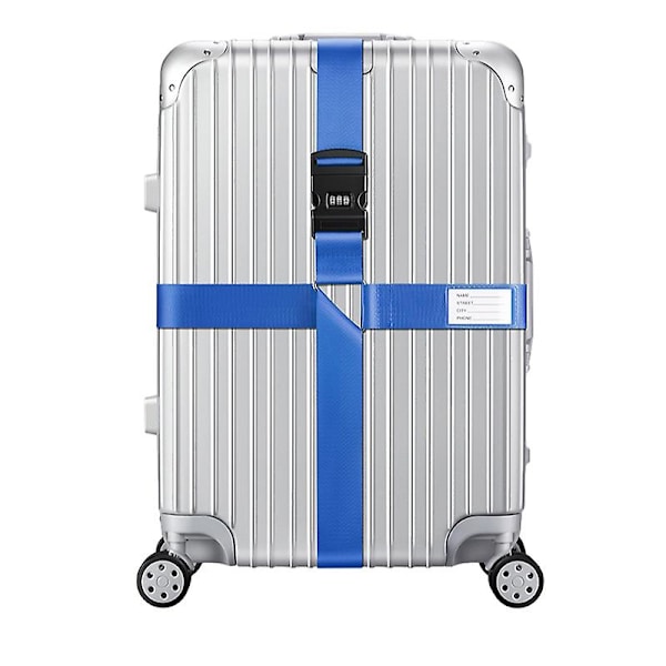 Kryds bagageremme med lås, justerbare rejsekuffertbælter bagageremme Blue