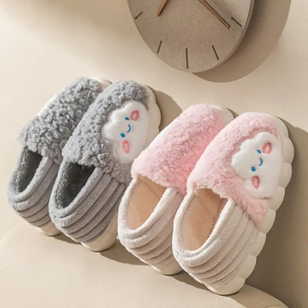 Søde tegneserieprint hjemmesko, slip-on med rund tå, lav top, skridsikker blød sål, fuzzy varme hjemmesko, plys behagelige sko grey EU42 43