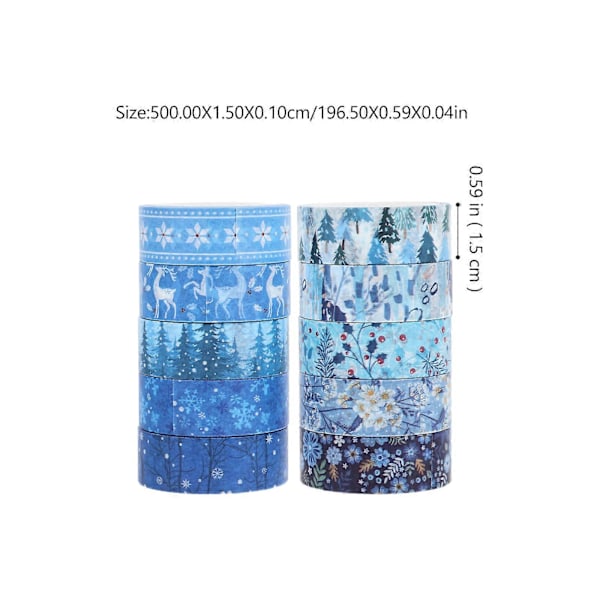 10 Rullar Washi Tejp med Vintertema, Julmotiv, Washi Tejp för Heminredning