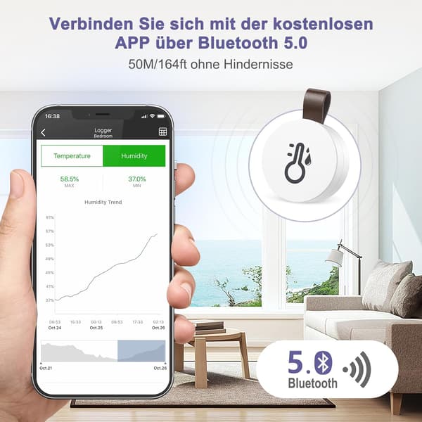 Bluetooth termometer hygrometer, mini innendørs temperatur fuktighetssensor med APP, dataeksport