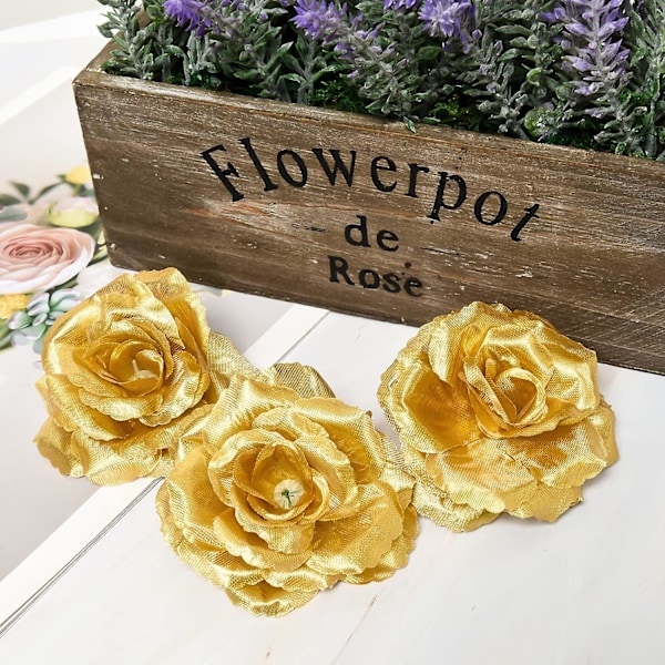 30-pack guldkonstgjorda sidenrosblommor för bröllopsblomvägg DIY-hantverk festdekoration