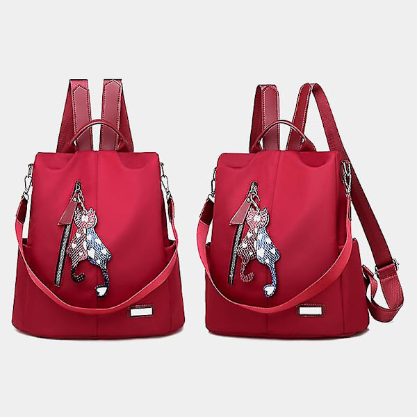 Fashion Oxford Lærreds Rygsæk Kvinder Koreansk Stil Stor Kapacitet Skoletaske Holdbar Wine Red