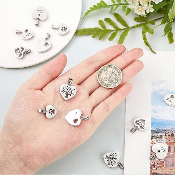 12 kpl Ontto Sydän Hypoallergeeniset Korut Kiillotetut Ruostumattomasta Teräksestä Valmistetut Riipukset Korut 3x7mm Reikä Metalliriipus