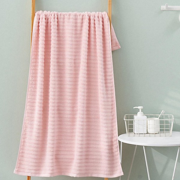 Premium Badehåndkle Sett i Bomull - Tykke og Absorberende, Ribbestrikkede 3-dels Badehåndklær, 70*140cm, (grå) Light pink