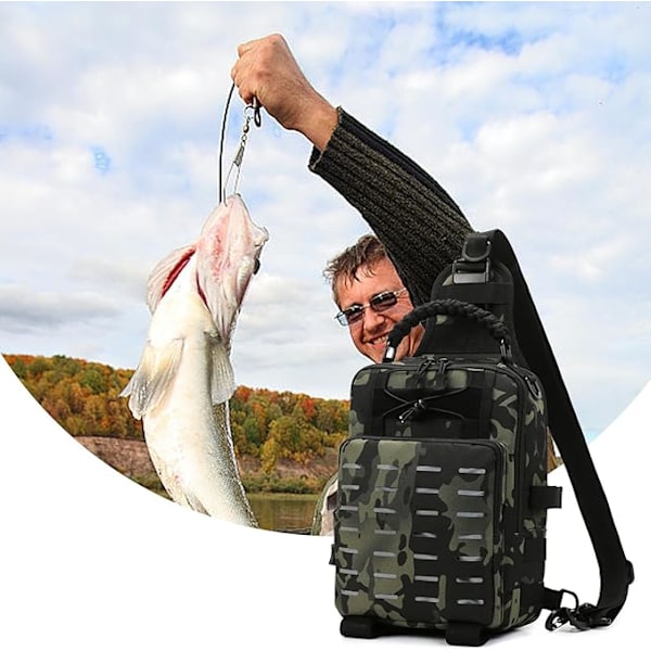 Fiskeryggsäck med spöhållare,Fiskeryggsäcksväska,Lätt Sling Fishing Ryggsäck - Vattentät förvaringsväska, axelpaket för utomhusbruk
