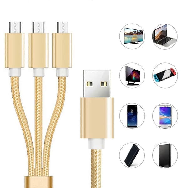 3-in-1 Micro USB -jakokaapeli, USB A -uros - 3 Micro USB -uros latauskaapeli