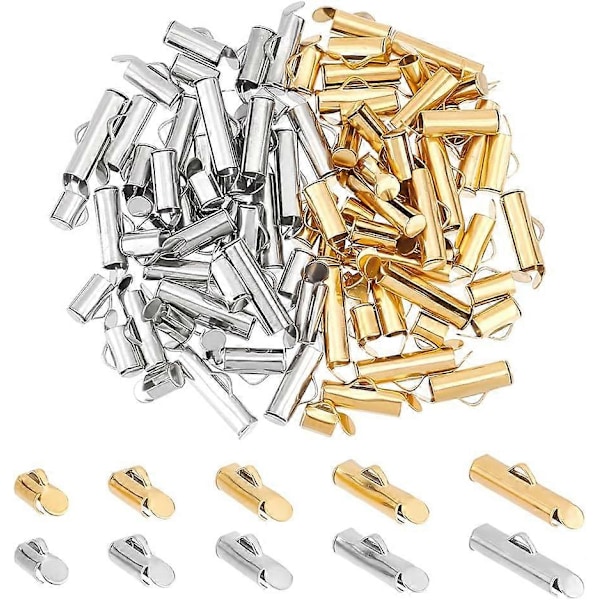 100 stk. 5 Størrelser 2 Farver Rustfrit Stål Slide On End Clasp Tubes Slider End Caps Crimp End Tube Slider Clasp til Seed Beads Halskæde Armbånd Smykker