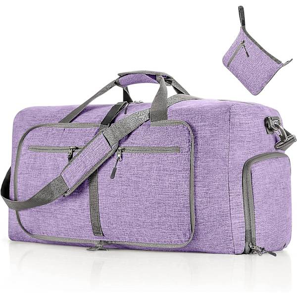 Reise-Dufflebag for menn, 65l sammenleggbar reise-duffelbag med sko-rom nattpose for menn kvinner vanntett og rivebestandig Violet