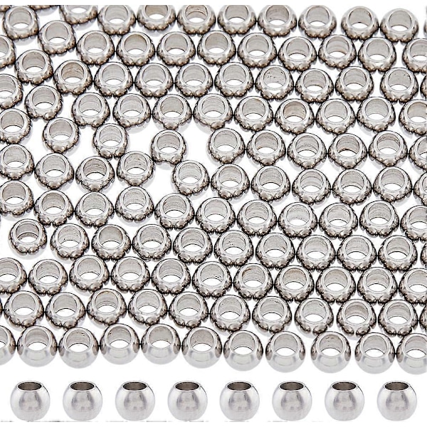 200 st Runda Distanspärlor 4mm Rondelle Pärlor Rostfritt Stål Sömlös Pärla Slät Europeiska Pärlor Lösa Kul Pärlor för Smyckestillverkning och DIY-Hantverk