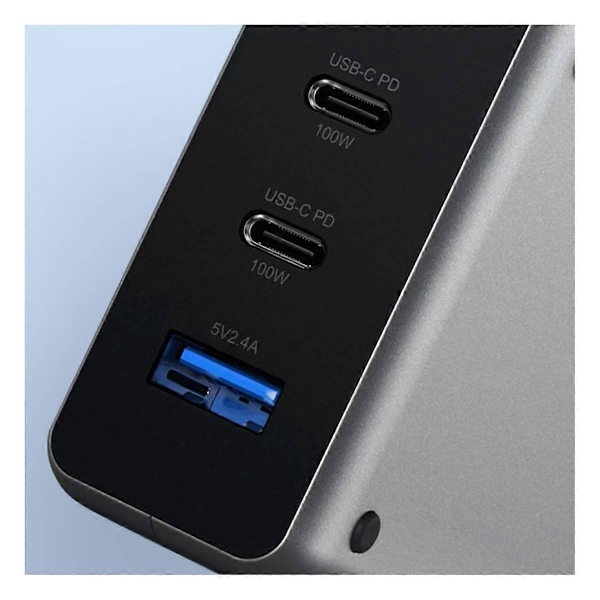 100W PD-oplader med 2 USB-C og USB-A kompakte porte, grå