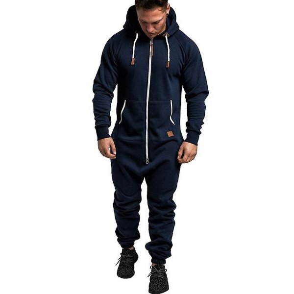 2023 Ny Herr Onesie All In One Hoodie Dragkedja Jumpsuit Vinter Casual Huvtröja Romper Playsuit Navy blue 2XL