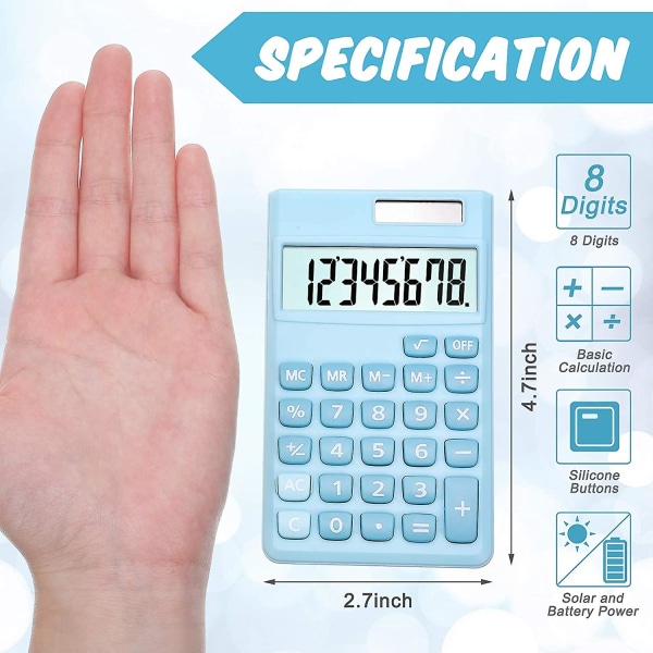 2 st grundläggande standardräknare Mini digital skrivbordsräknare med 8-siffrig LCD-skärm, batterisolcell smart räknare fickstorlek för hem