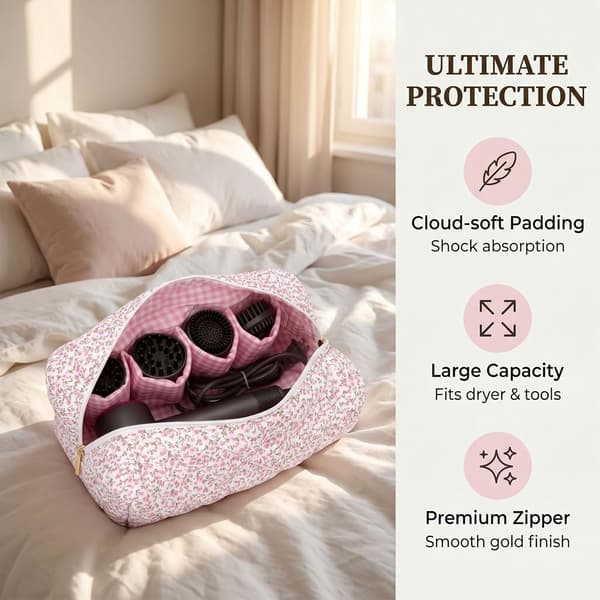 Airwrap Rejsetaske, Opbevaringstaske Kompatibel med Flexstyle Hårstylingværktøjer, Pink, L