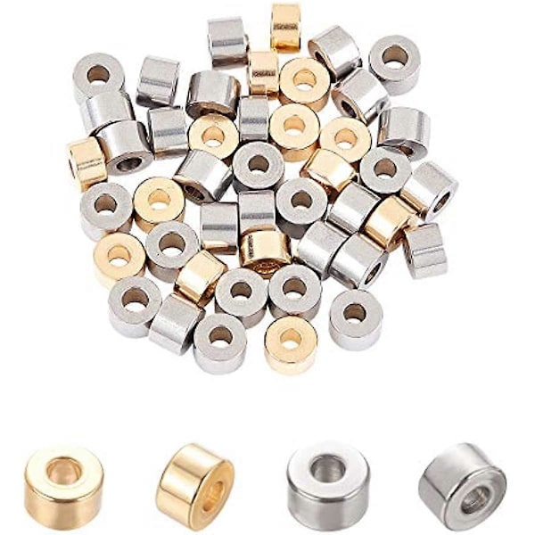 Cirka 60 st 6mm 2 Färger Kolonn Distanspärlor 2,5mm Hål Rostfritt Stål Pärlor Lösa Pärlor Metallpärlor för Smyckestillverkning Halsband Armband