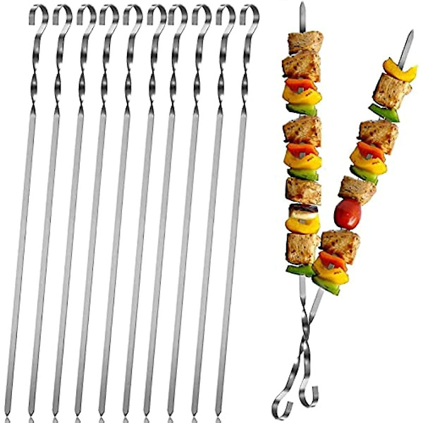 Kebabspett 10 st Rostfritt Stål Grillspett Set Platt Metall Grillspett för Kött Grönsaker