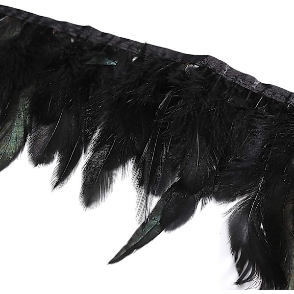 Hane Hackle Fjer Frynser Trim - Naturlig Fjer Trim Til Håndværk Syning Kostume Bredde 5-7 Tommer Pakke Med 5 Yards (sort)