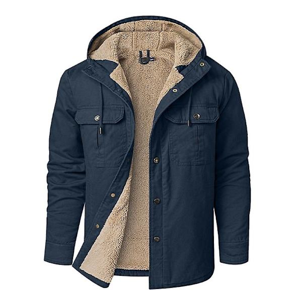 Herr Cargo Hooded Jacka, Vinter Varma Foder Termisk Jacka Rock Blue M
